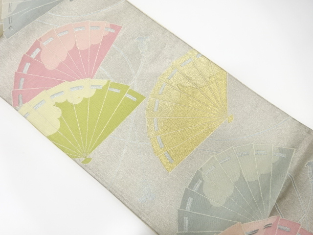 JAPANESE KIMONO / ANTIQUE FUKURO OBI / SILK / WOVEN FOLDING FAN PATTERN